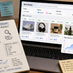 meta ad library​ competitor ad research dashboard showing ad search filters and ad cards on a laptop.
