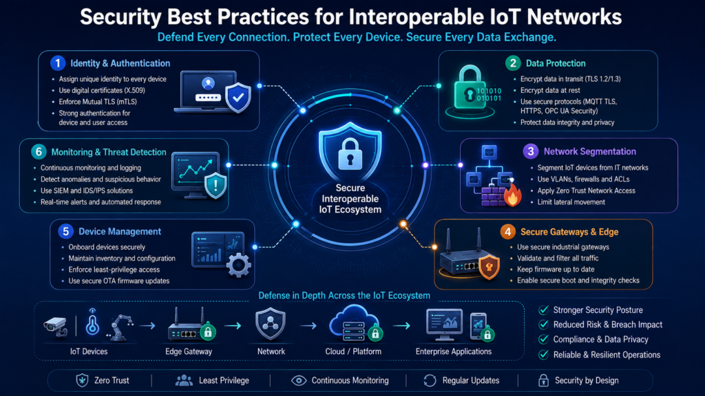Inter IoT architecture showing connected IoT devices, gateways, protocols, and enterprise systems