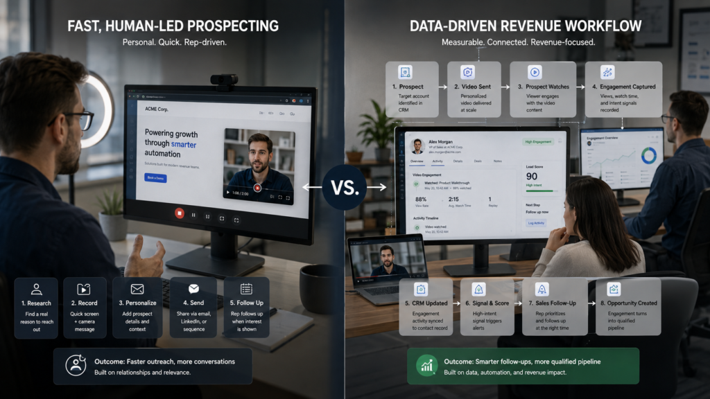 Loom vs Vidyard for video prospecting, comparing human-led outreach with data-driven sales workflows