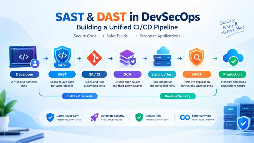SAST and DAST integrated into a DevSecOps CI/CD security pipeline