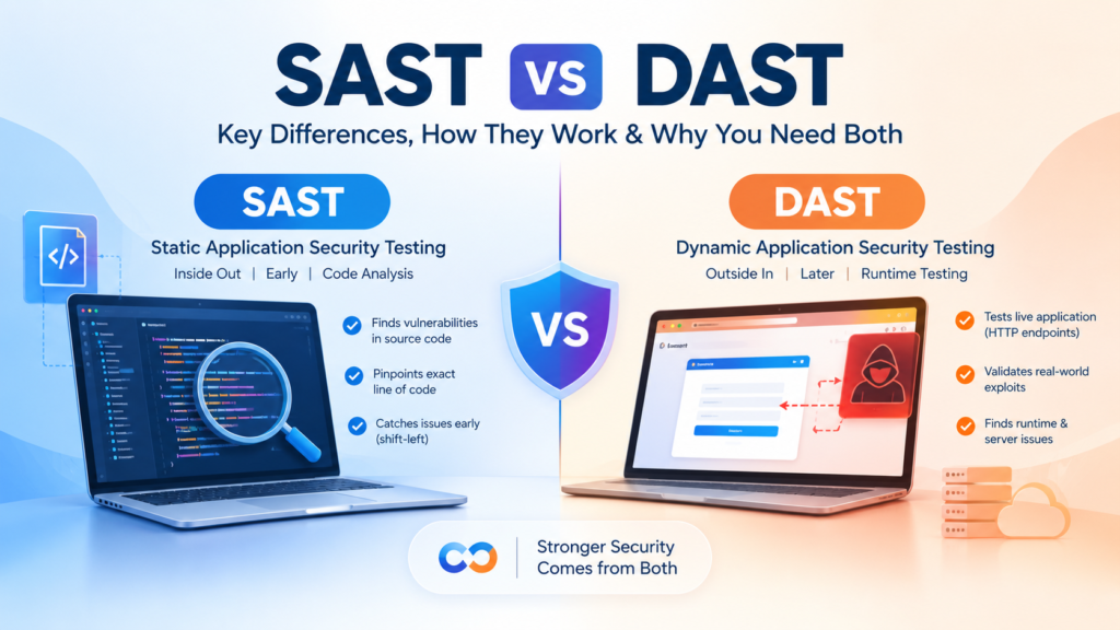 SAST vs DAST comparison showing static and dynamic application security testing