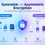Symmetric vs asymmetric encryption comparison showing secret key and public private key cryptographic models