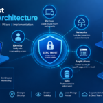 Zero trust network architecture showing users, devices, applications, and data
