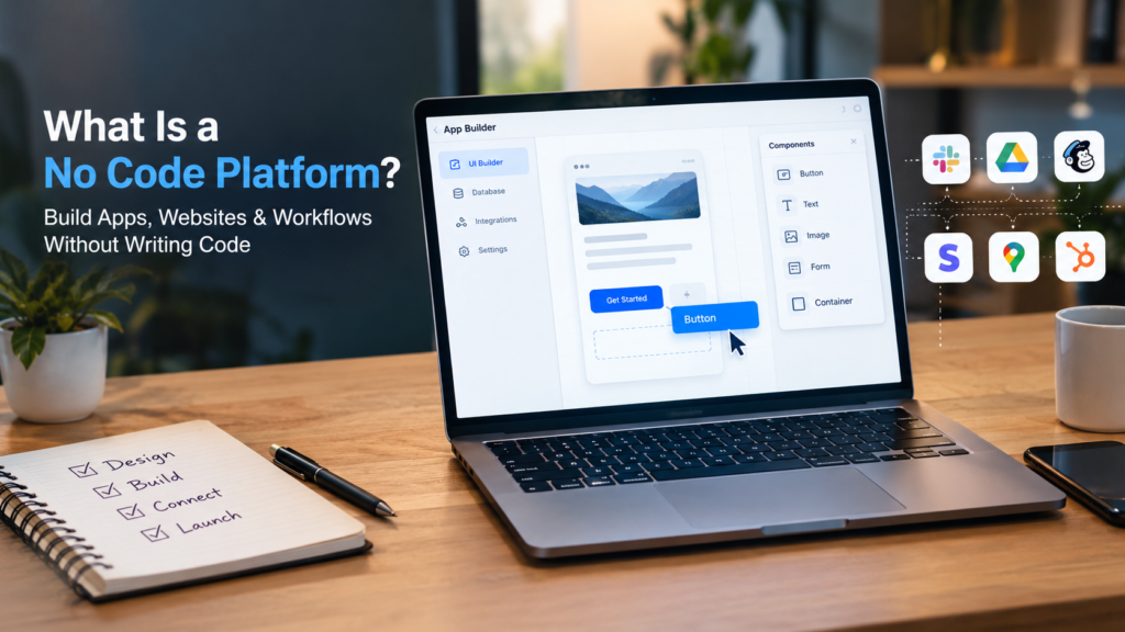 What is a no code platform? Person building an app with drag-and-drop tools