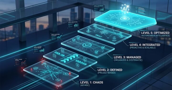 5-stage staircase maturity model for enterprise AI governance from ad-hoc chaos to optimized autonomous intelligence