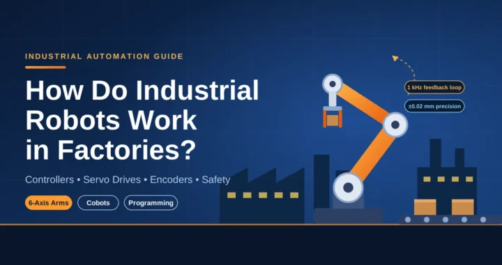 How do industrial robots work in factories? Industrial robots on an automated production line