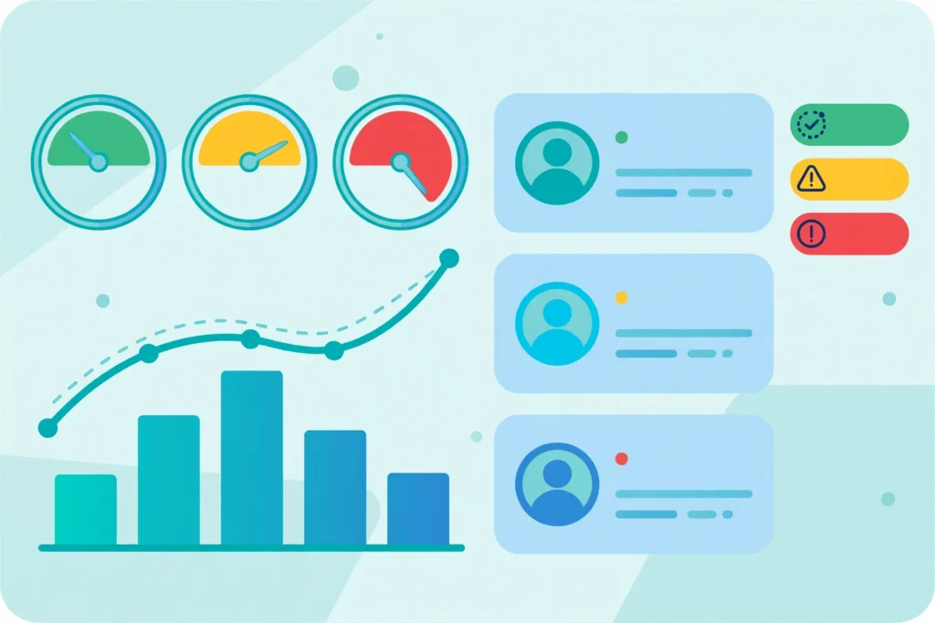 Data dashboard showing churn risk scores and predicted customer lifetime value for email subscribers