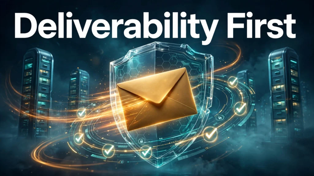 Cold email 2026 deliverability shield protecting an envelope
