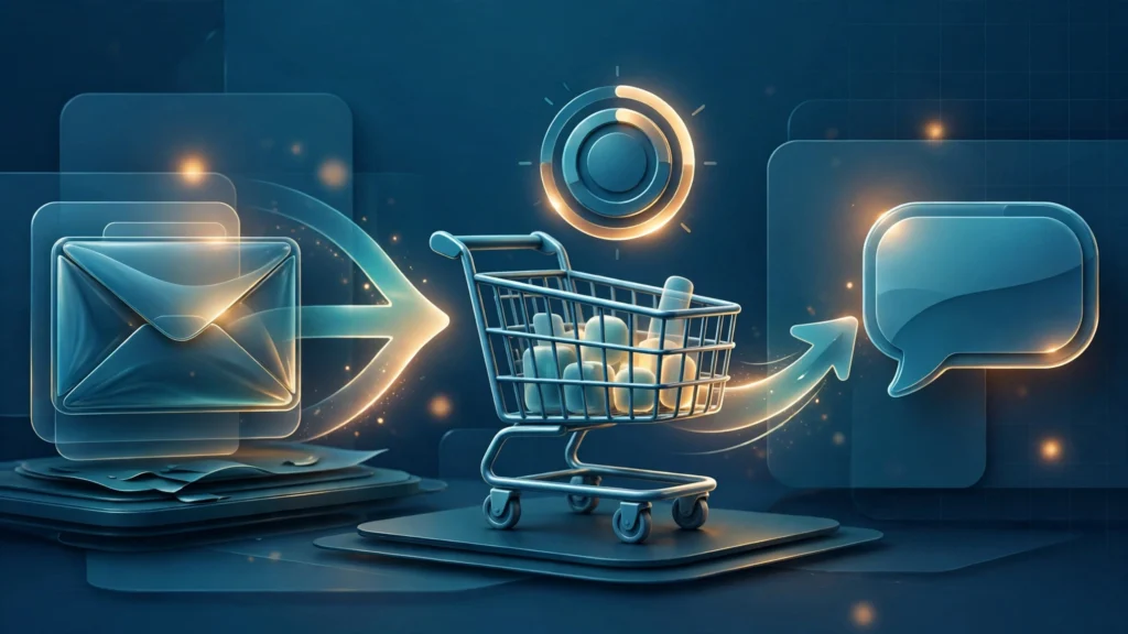 Abandoned cart workflow in email sms marketing automation with a timer and checkout link