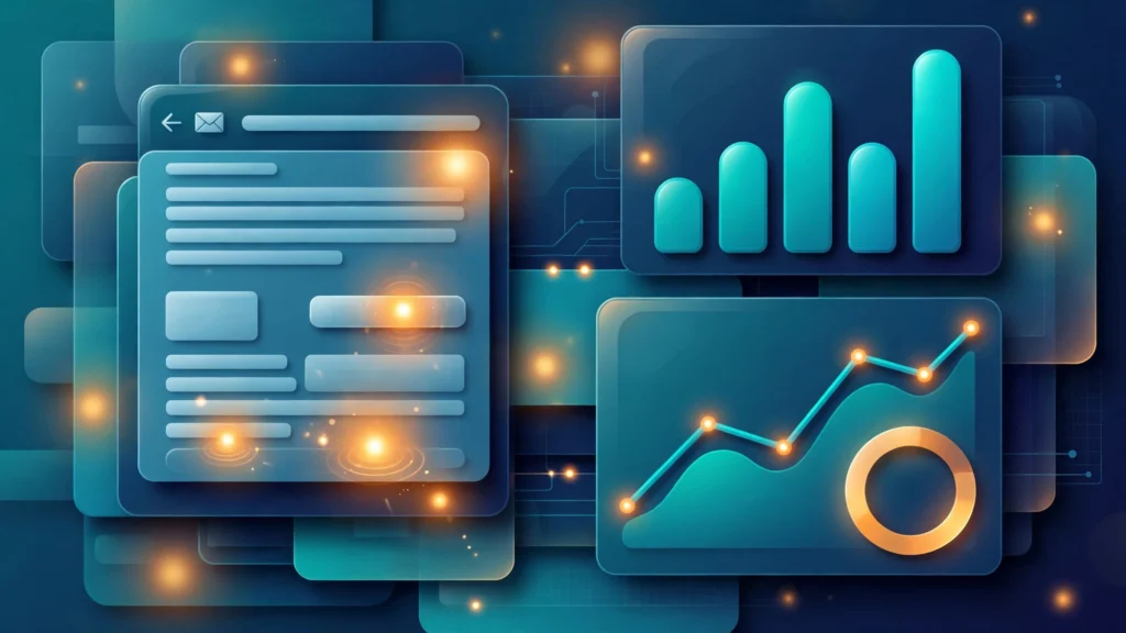 Dashboard measuring interactive email marketing engagement and conversion results