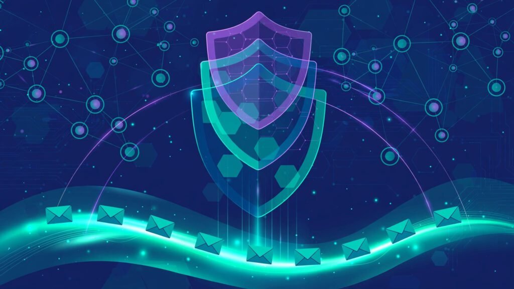 Layered security shields protecting email flow over DNS network